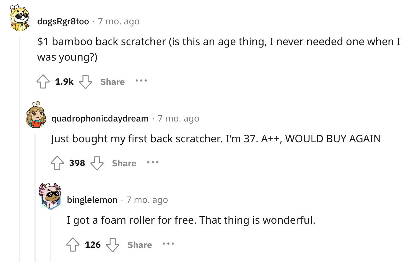 Reddit screenshot about the value of a back scratcher.