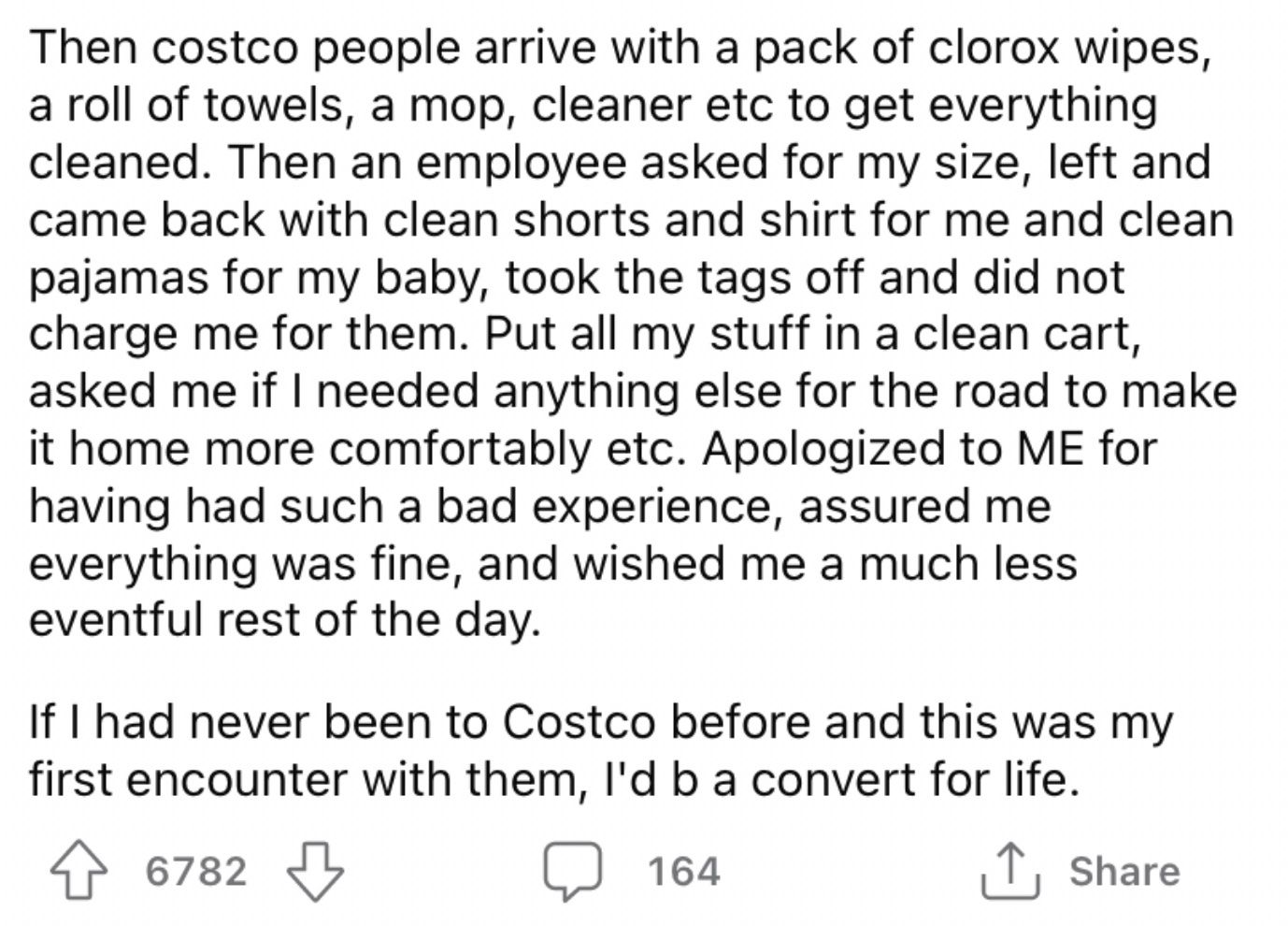 Reddit screenshot about parent being helped out by Costco customer service.