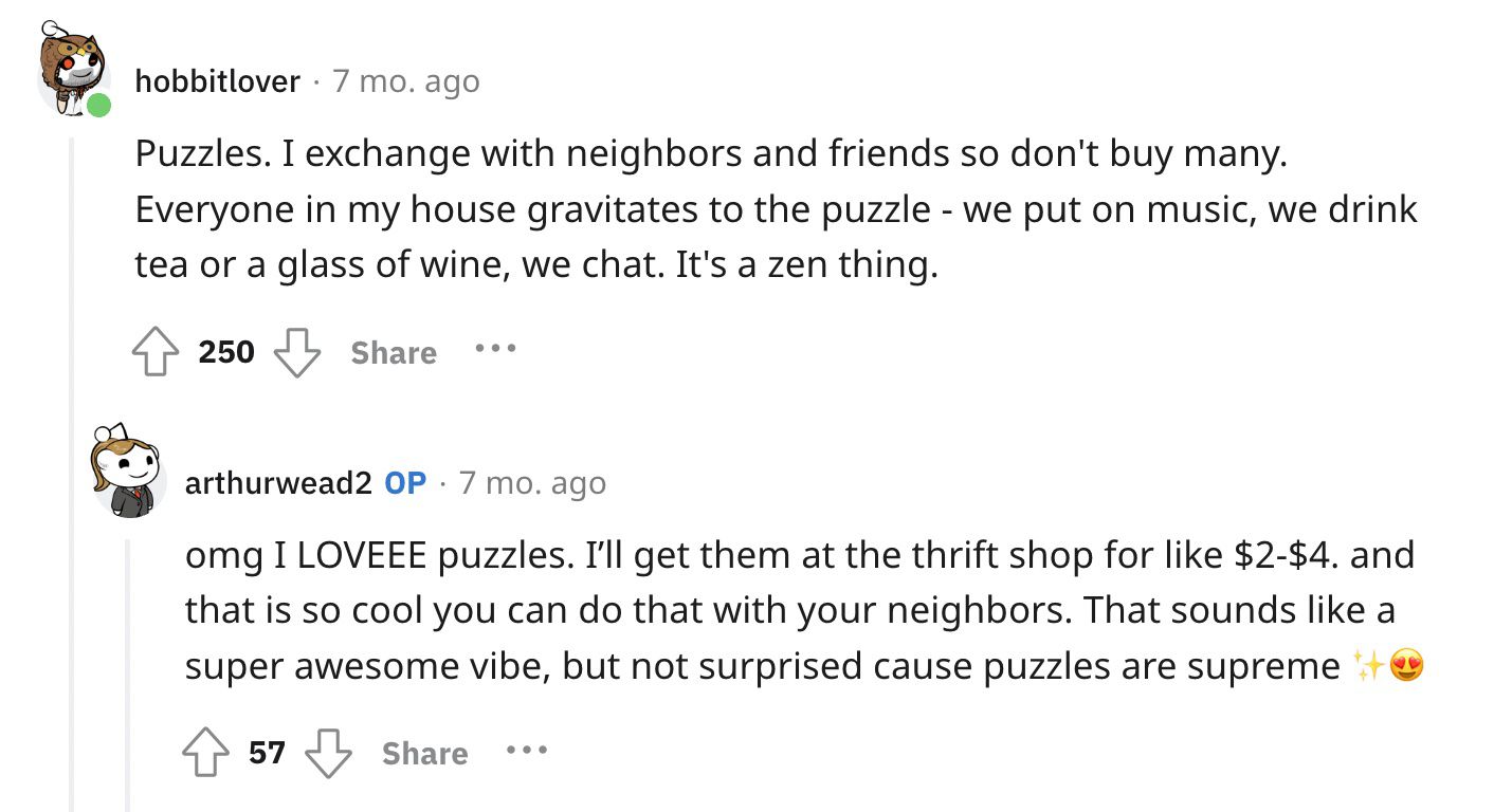 Reddit screenshot about the value of puzzles.