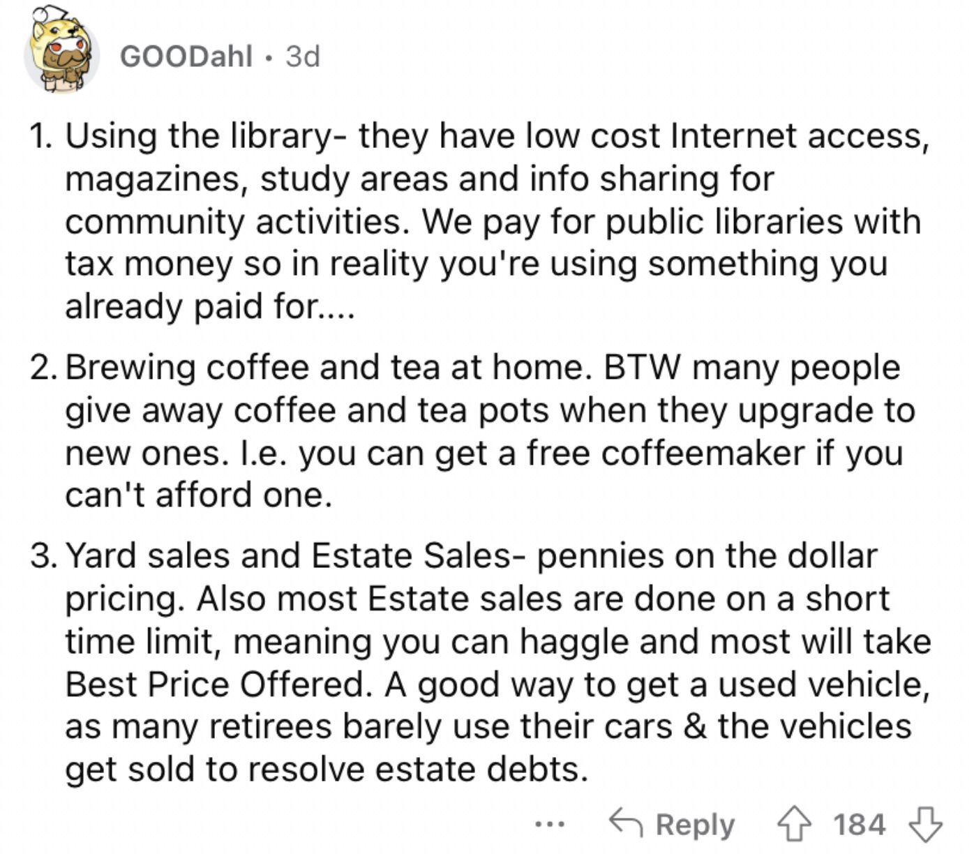 Reddit screenshot on various ways to save your money back.