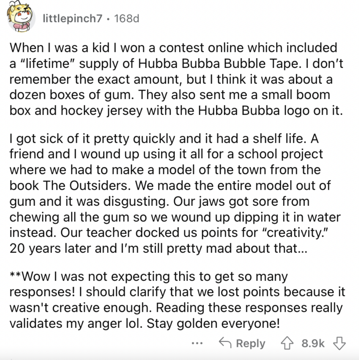 Screenshot from Reddit about lifetime supply winners