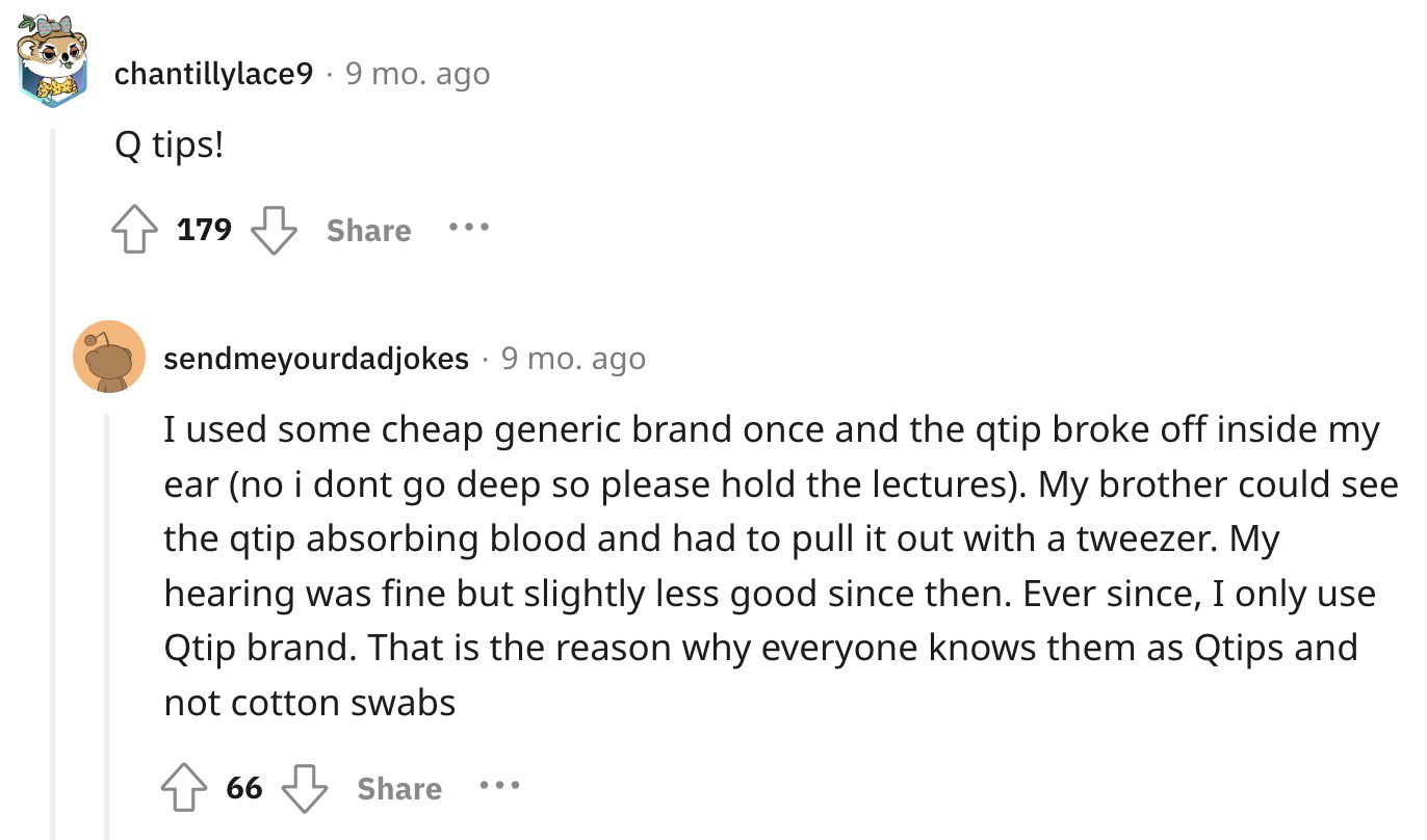 Reddit screenshot about the value of not getting cheap Q Tips.