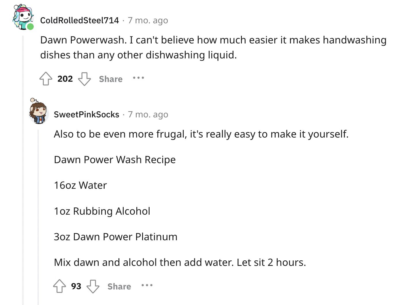 Reddit screenshot about the value of buying decent dish wash.