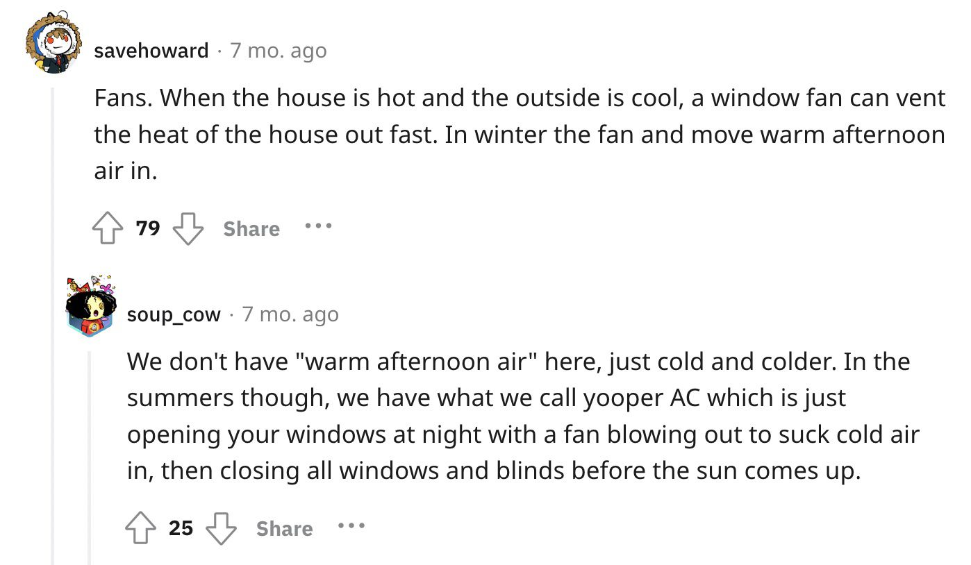 Reddit screenshot about the value of buying a decent fan.