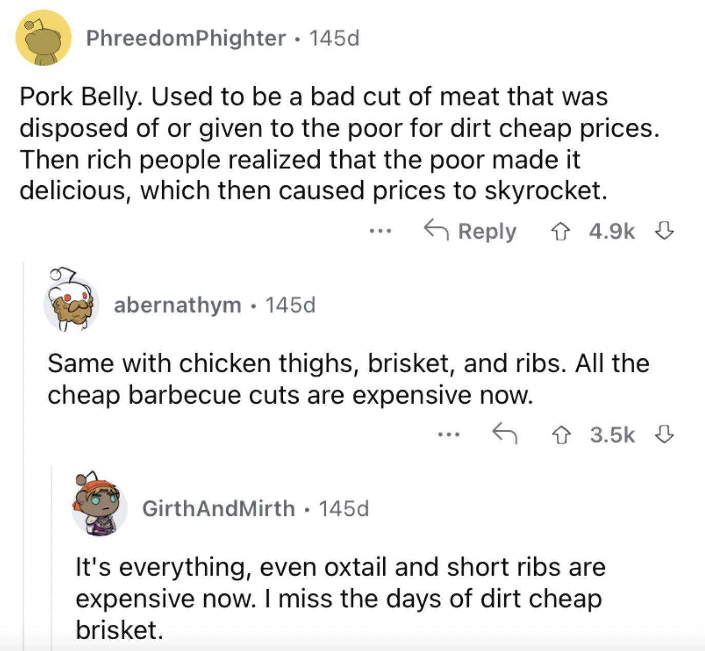 Reddit screenshot about pork shoulder getting way more expensive.