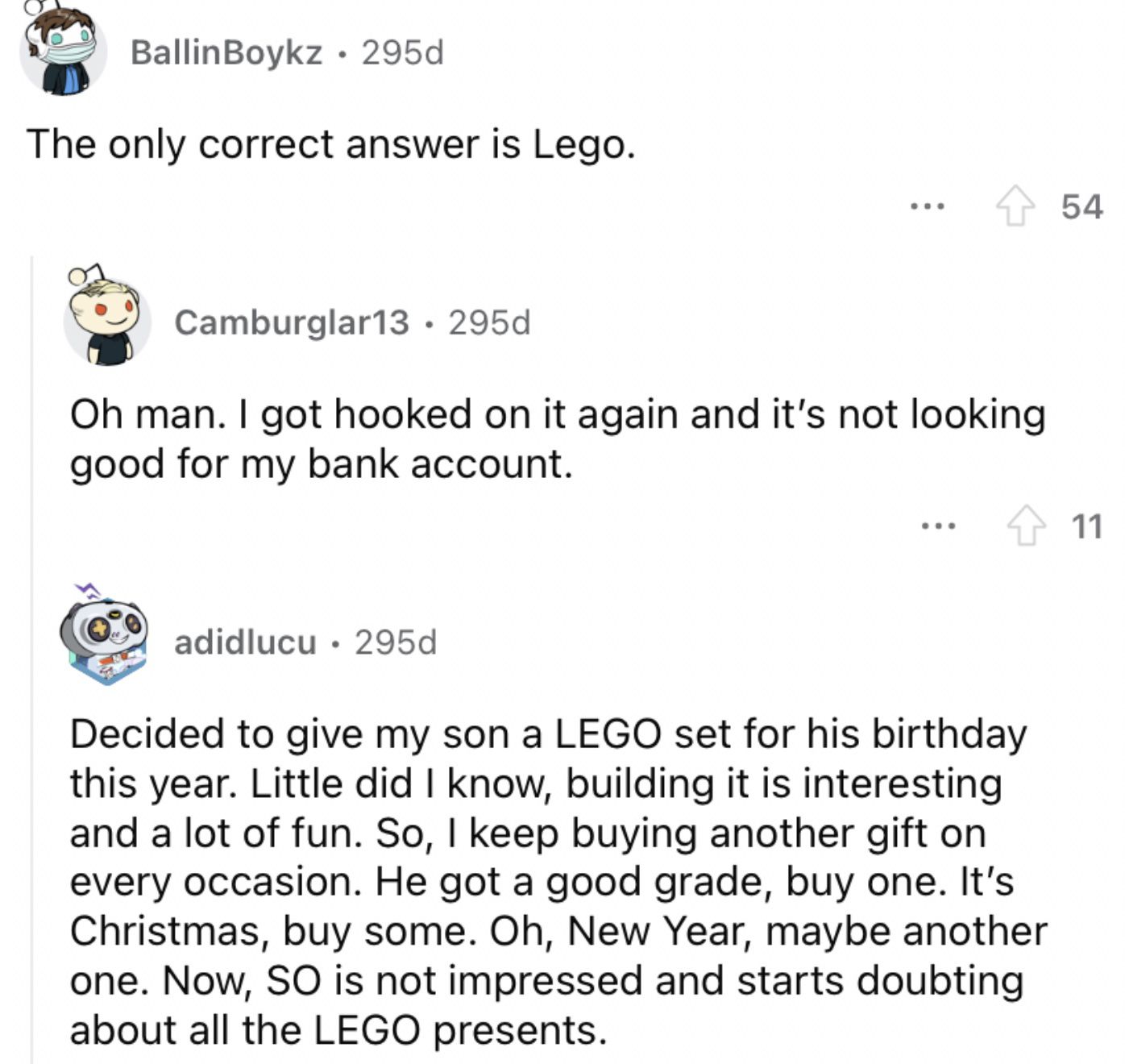 Reddit screenshot of increasing costs of LEGOs.