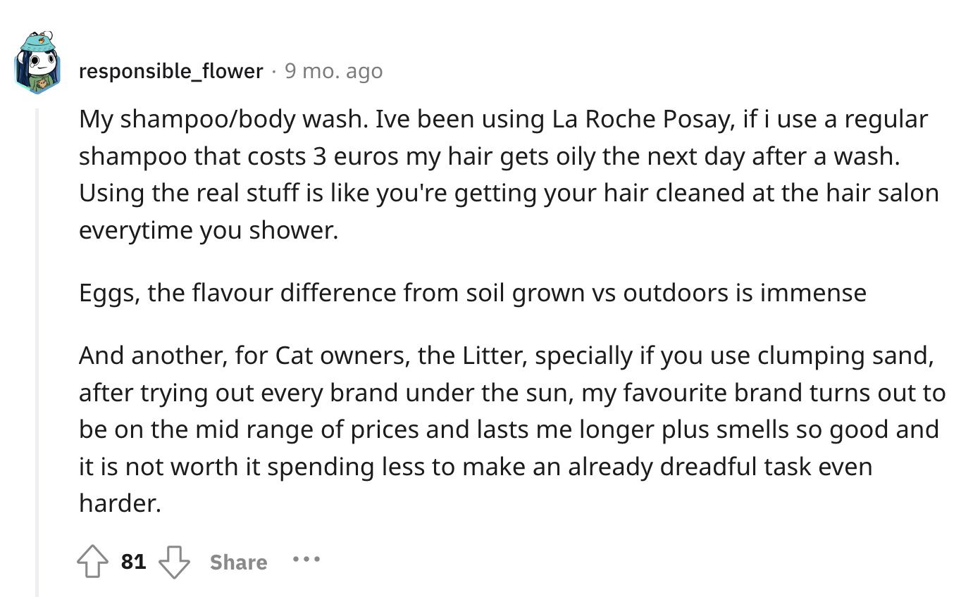 Reddit screenshot about the value of nicer cat litter.