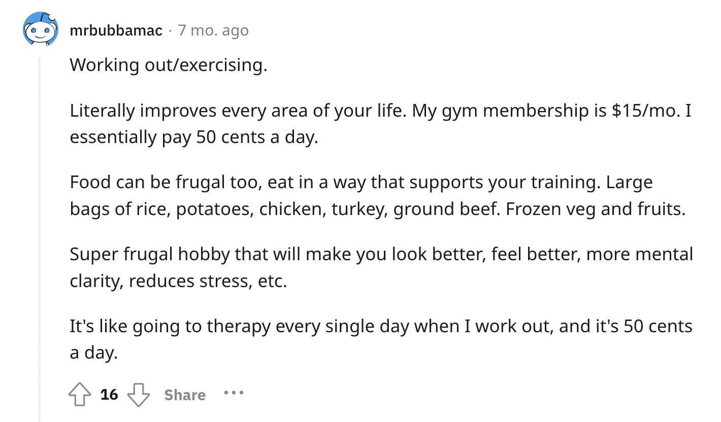 Reddit screenshot about the value of exercising.