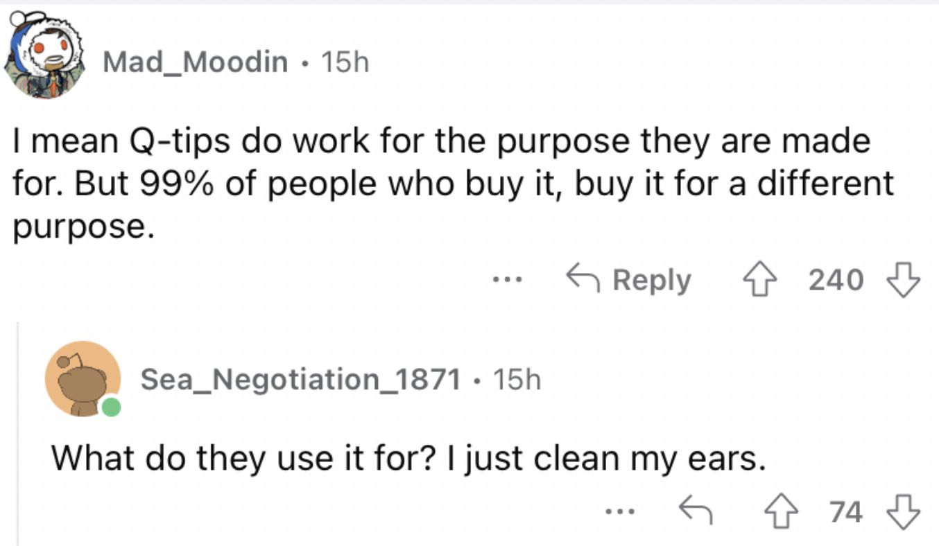 Reddit screenshot about how Q-Tips can end up causing more damage than good.