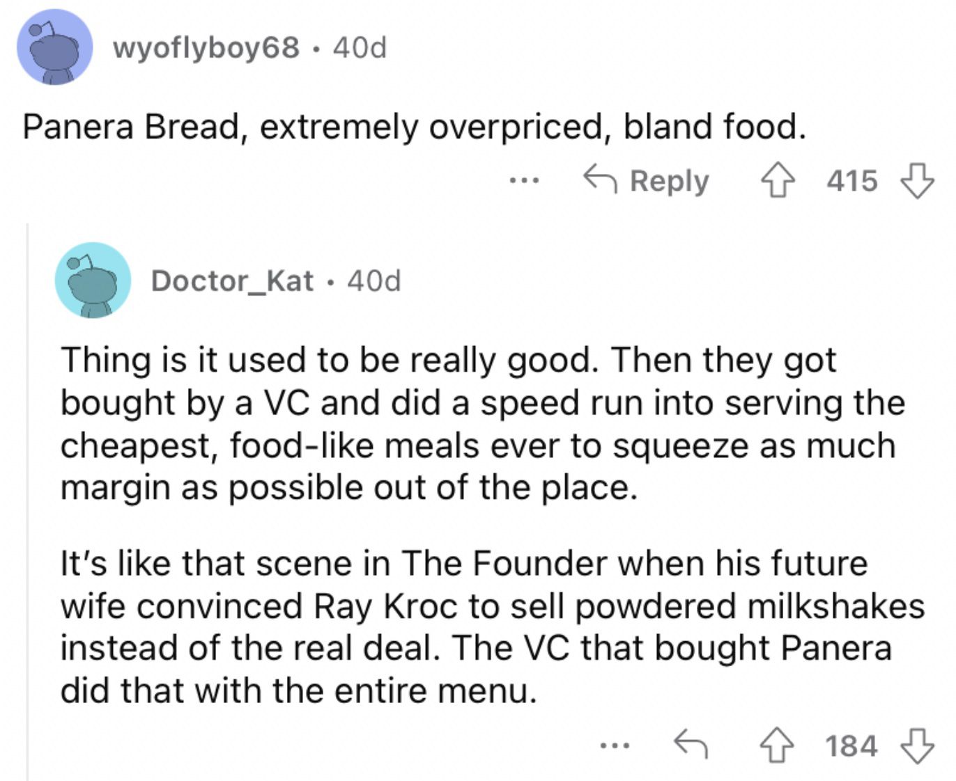 Reddit screenshot about how Panera Bread is extremely overpriced.