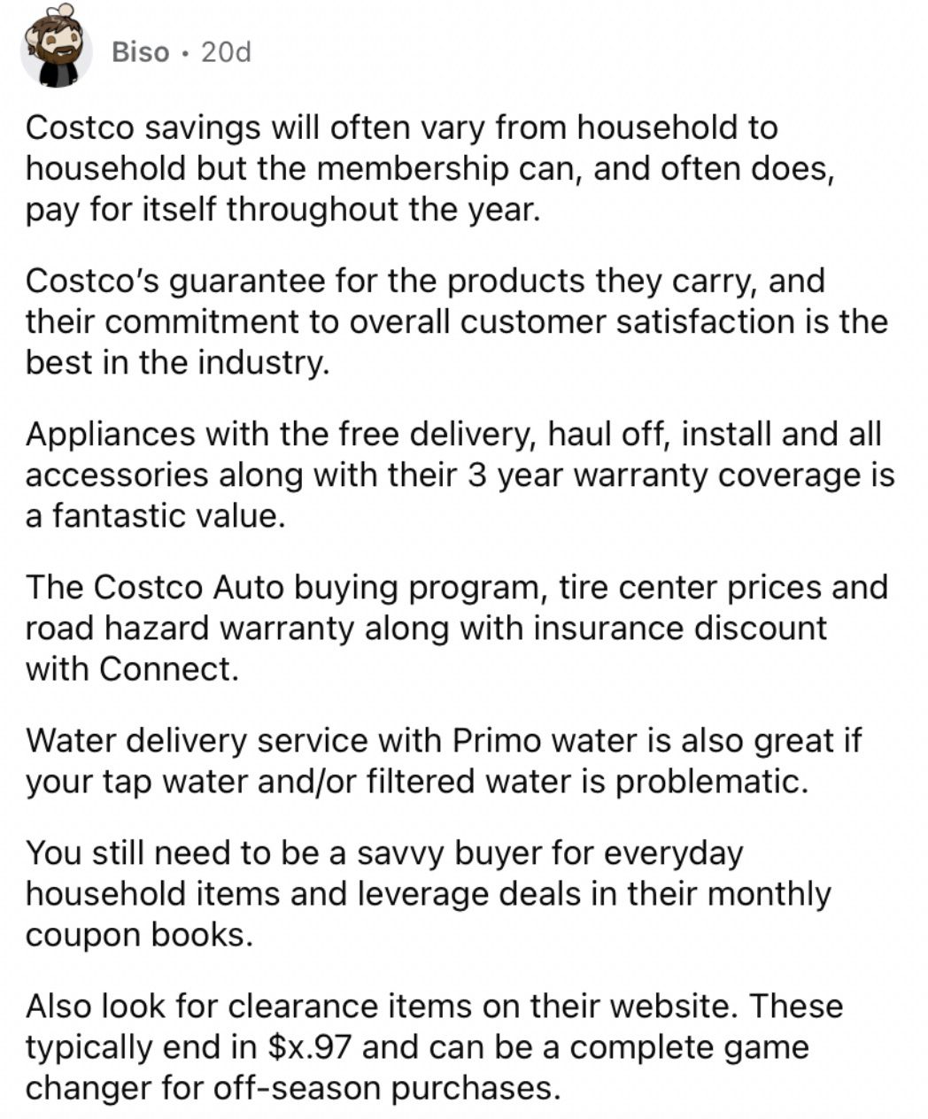 Reddit screenshot about how Costco membership can pay for itself over the course of a year.