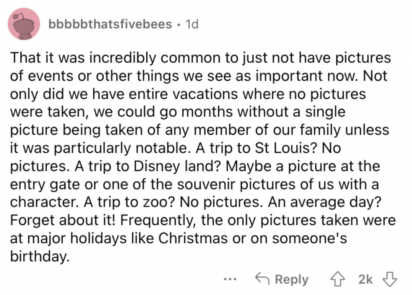 Reddit screenshot about how common it was to not have pictures of everything.