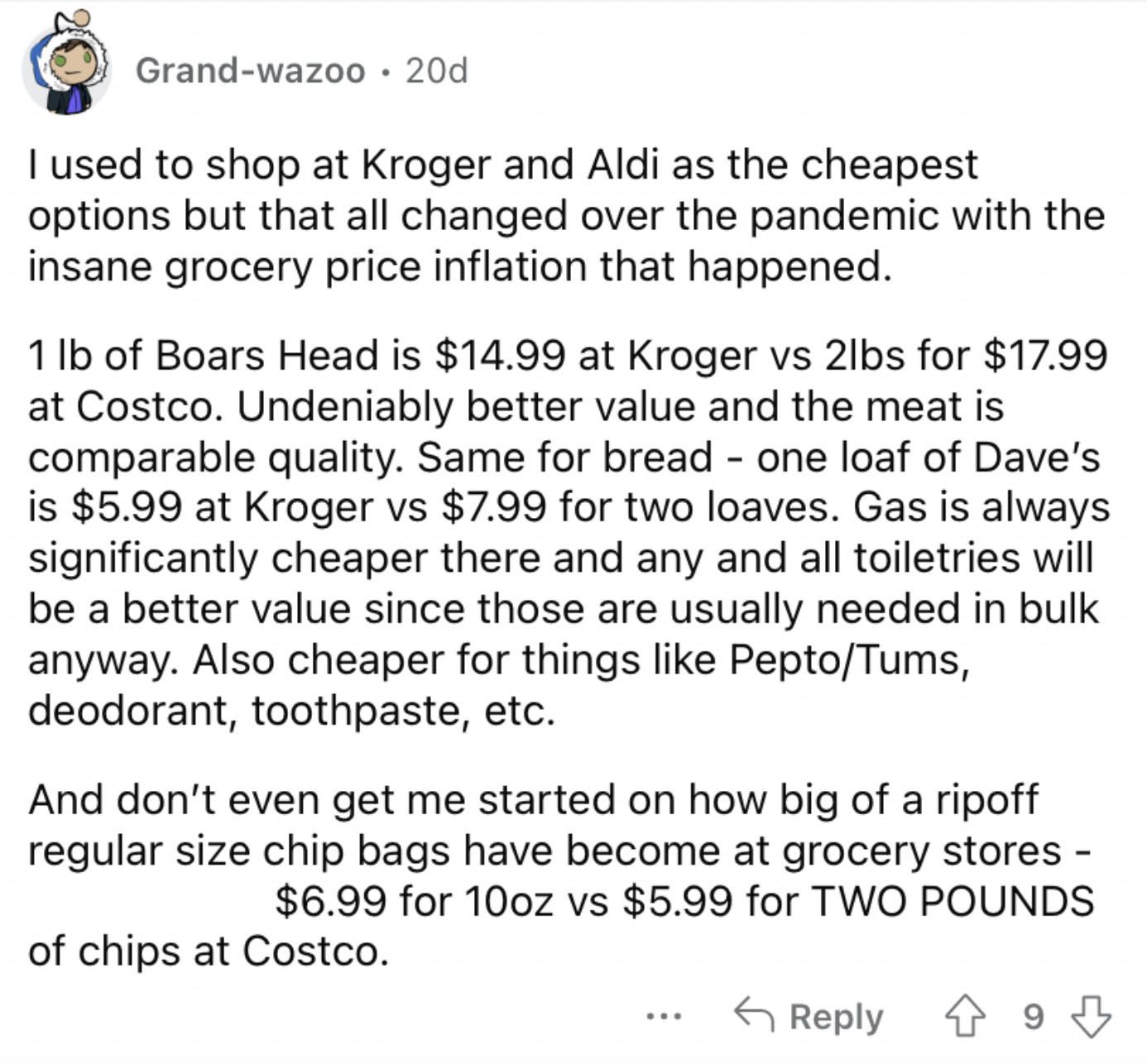 Reddit screenshot about how unfair grocery store prices are nowadays.
