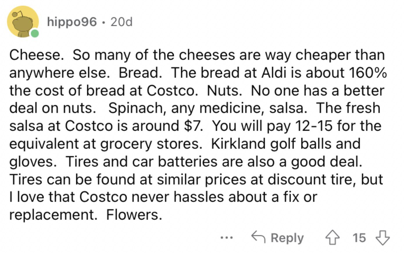 Reddit screenshot about how Costco has best deals on nuts.