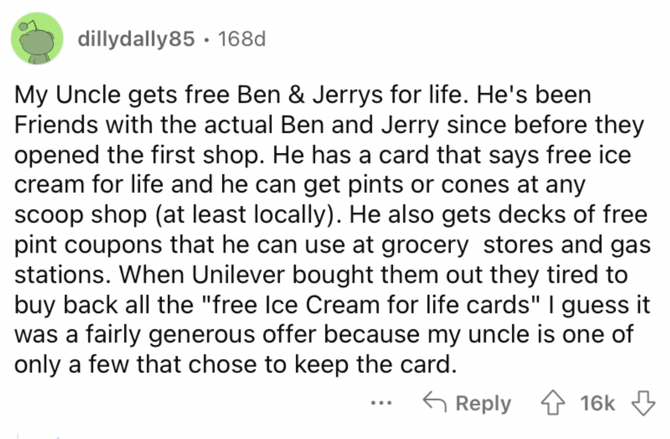 Screenshot from Reddit about lifetime supply winners