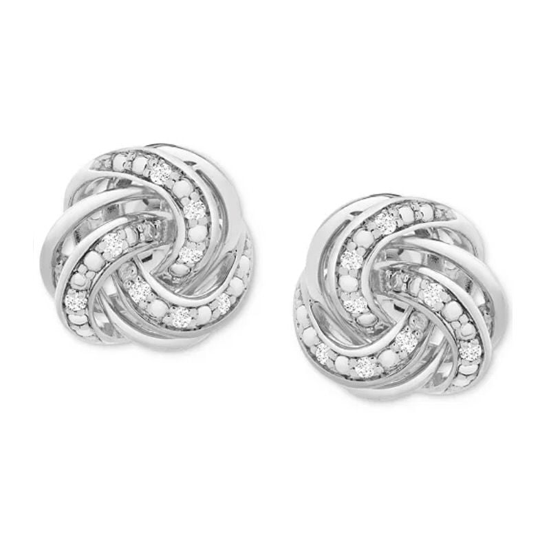 Diamond Love Knot Stud Earrings in white gold