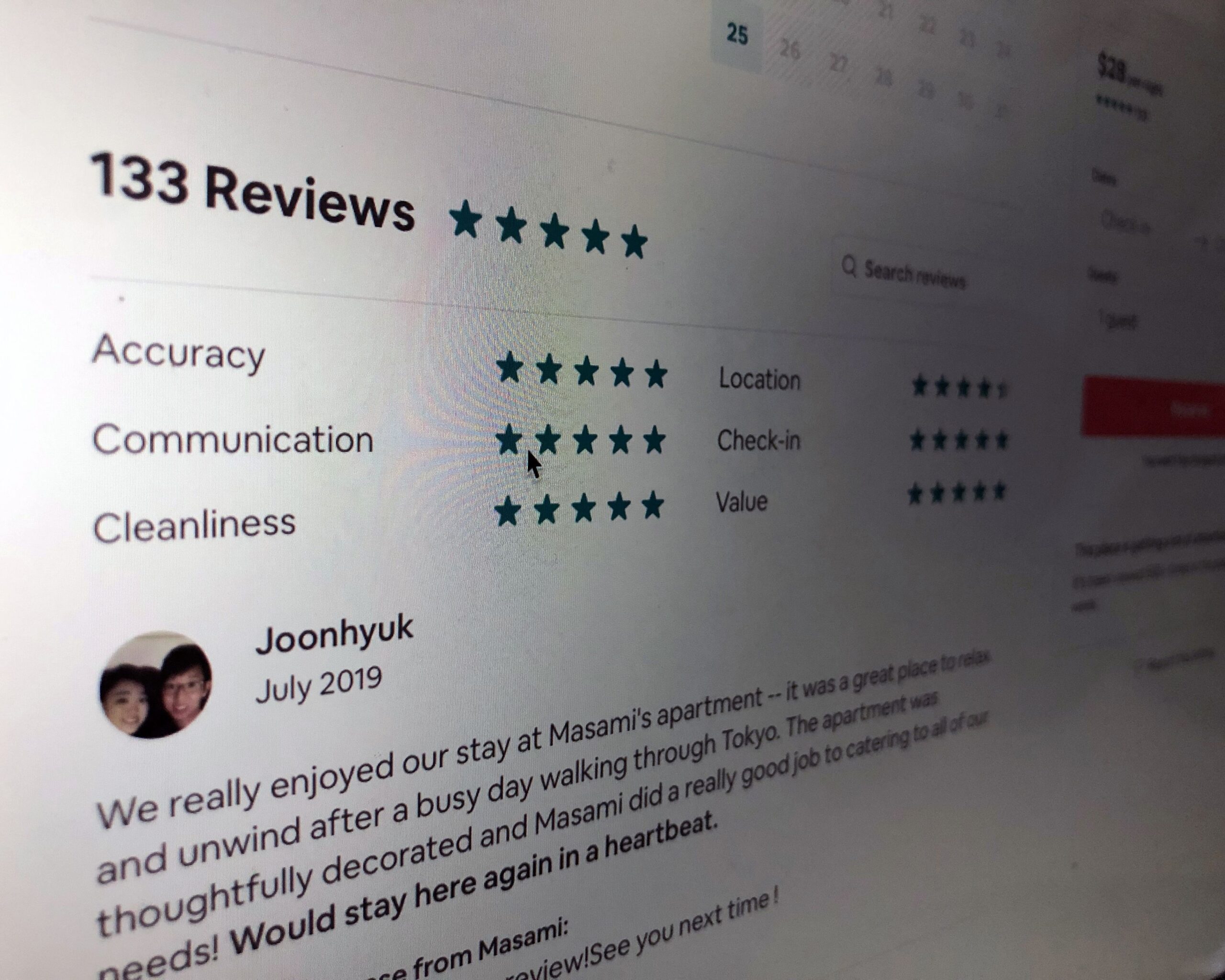 reviews page of airbnb