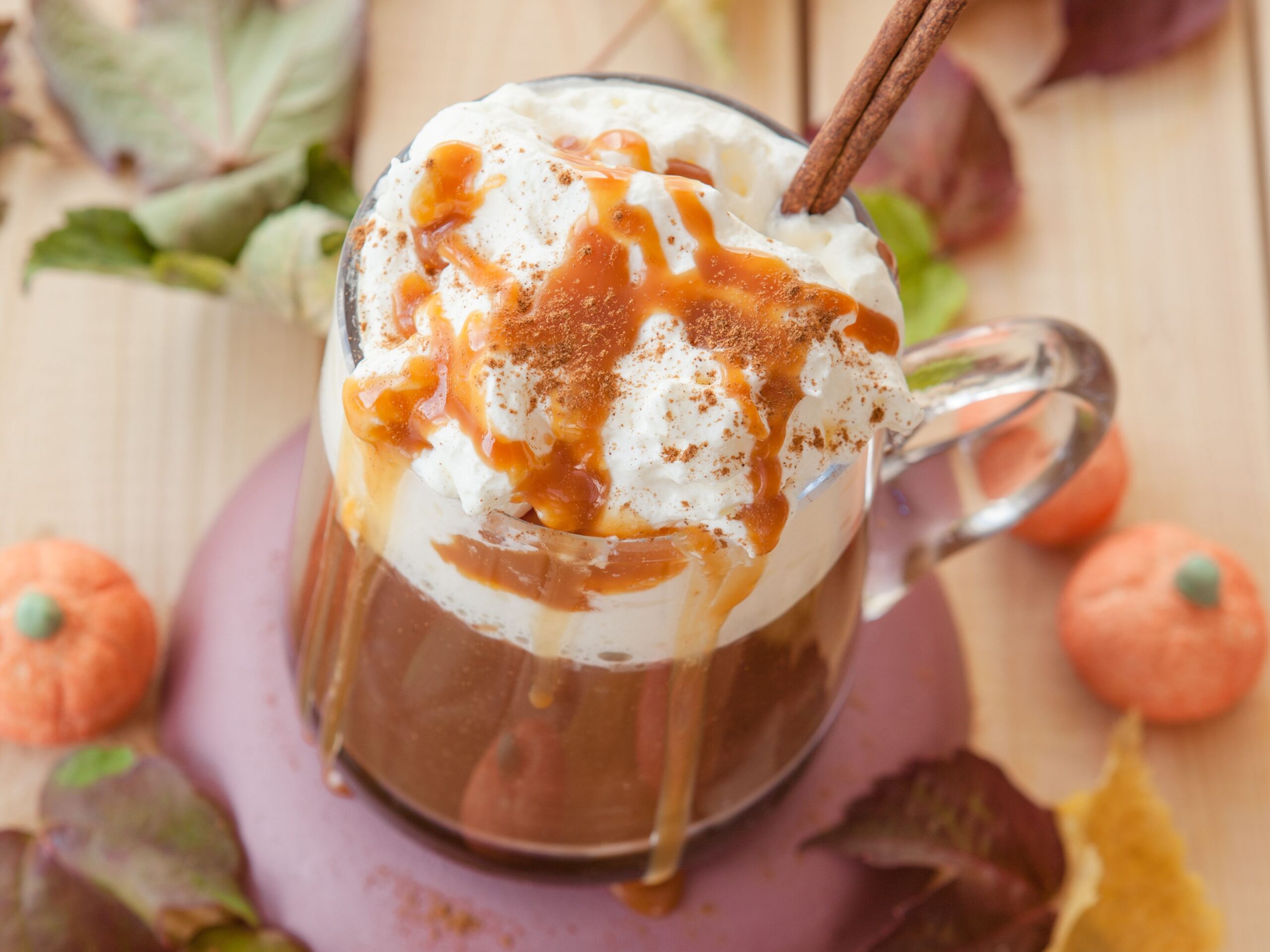 Pumpkin spice latte with whipped cream and marshmallows