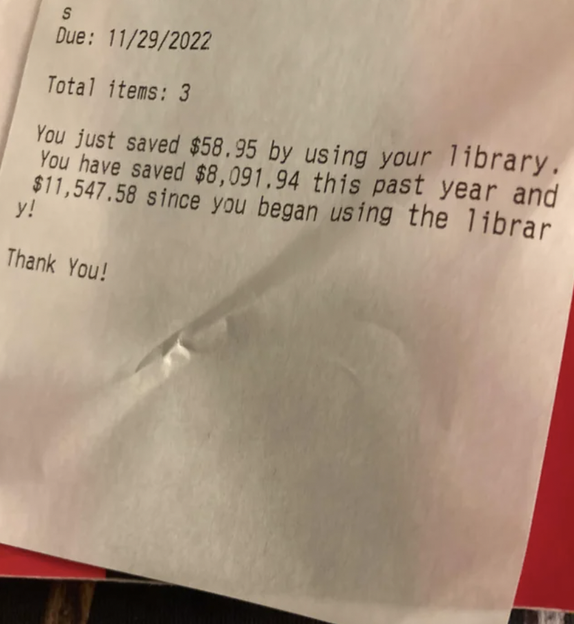 Reddit screenshot of someone who saved a ton of money using the library.