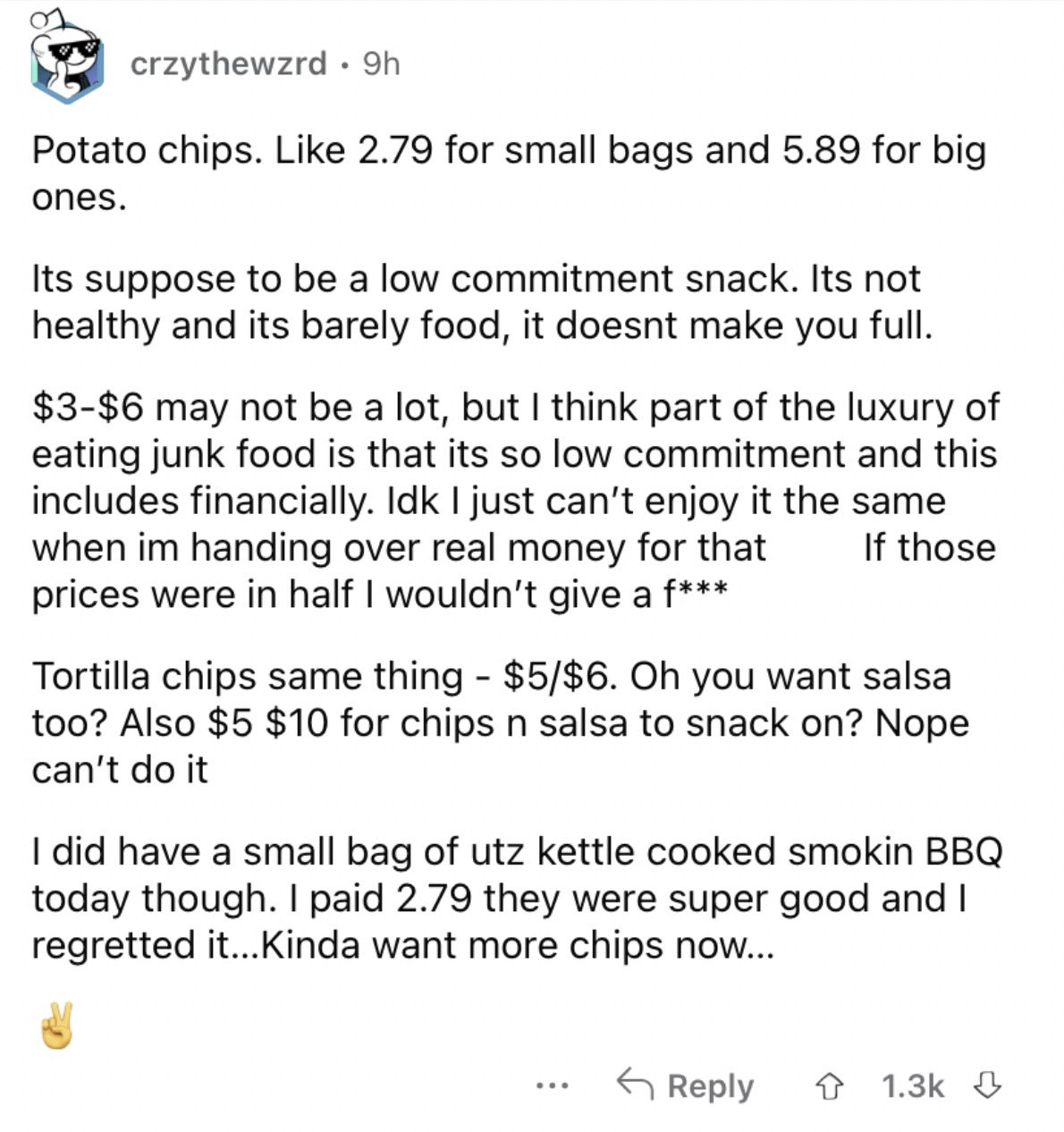 Reddit screenshot about chips being expensive.