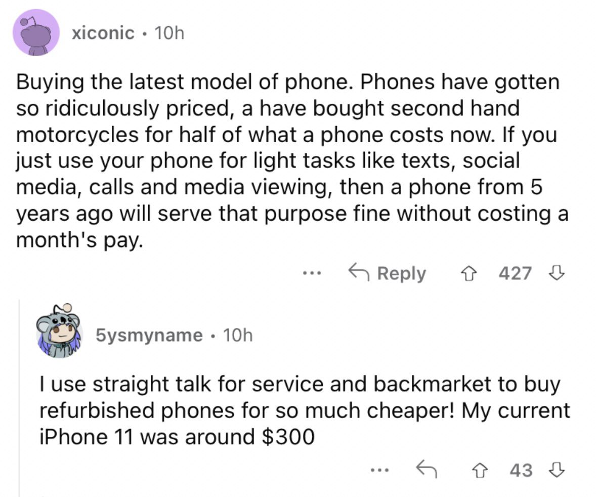 Reddit screenshot about phones being expensive.