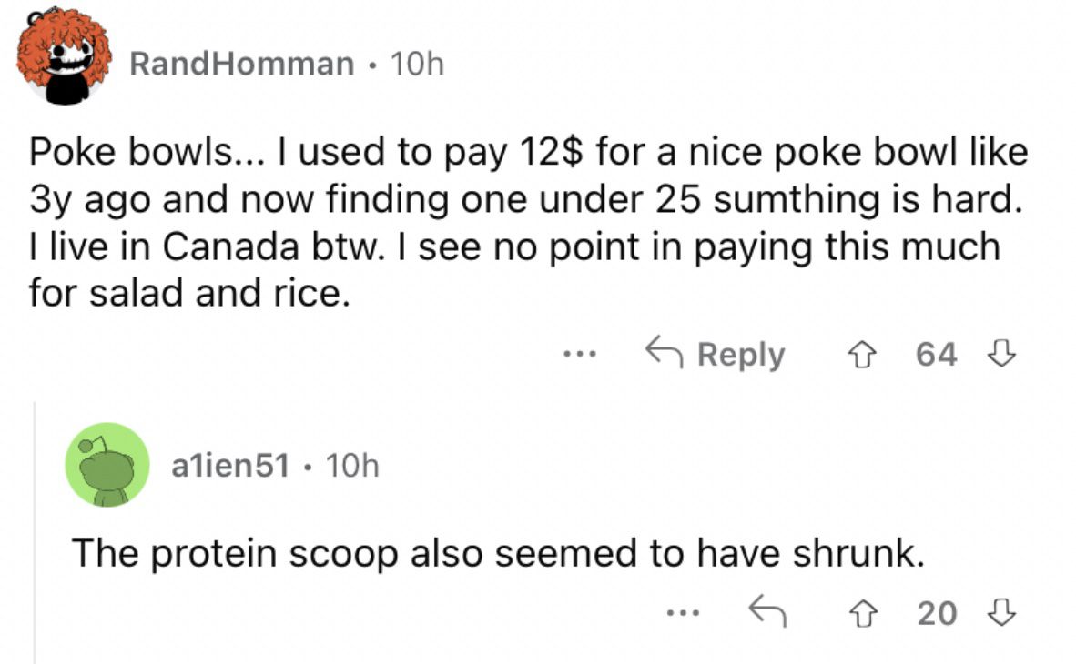 Reddit screenshot about poke bowls being expensive.