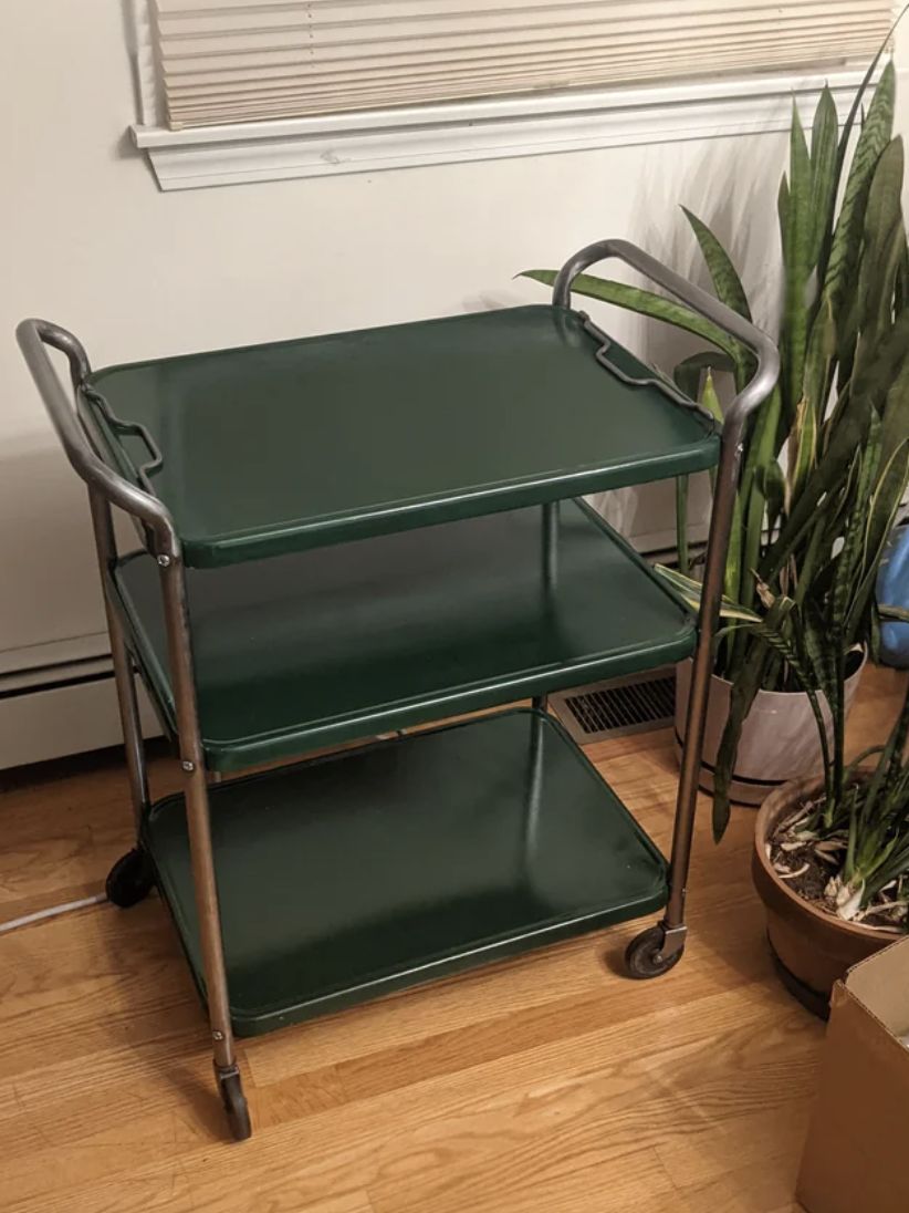 Reddit screenshot of renovated green furniture piece.