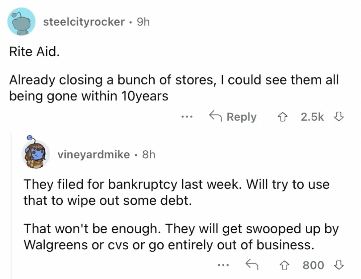 Reddit screenshot about how Rite Aid is doomed for.