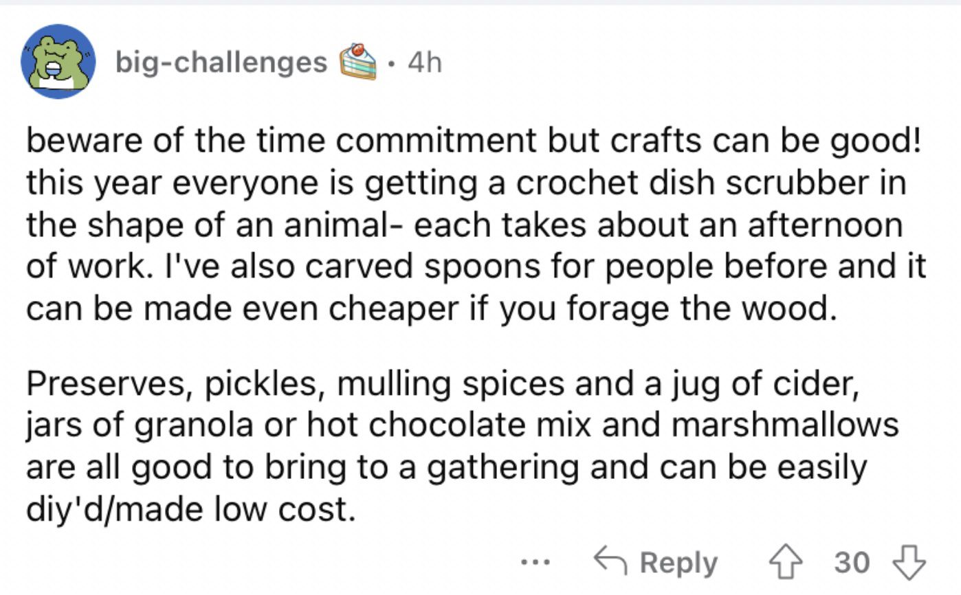 Reddit screenshot about crafts time being a time-commitment.