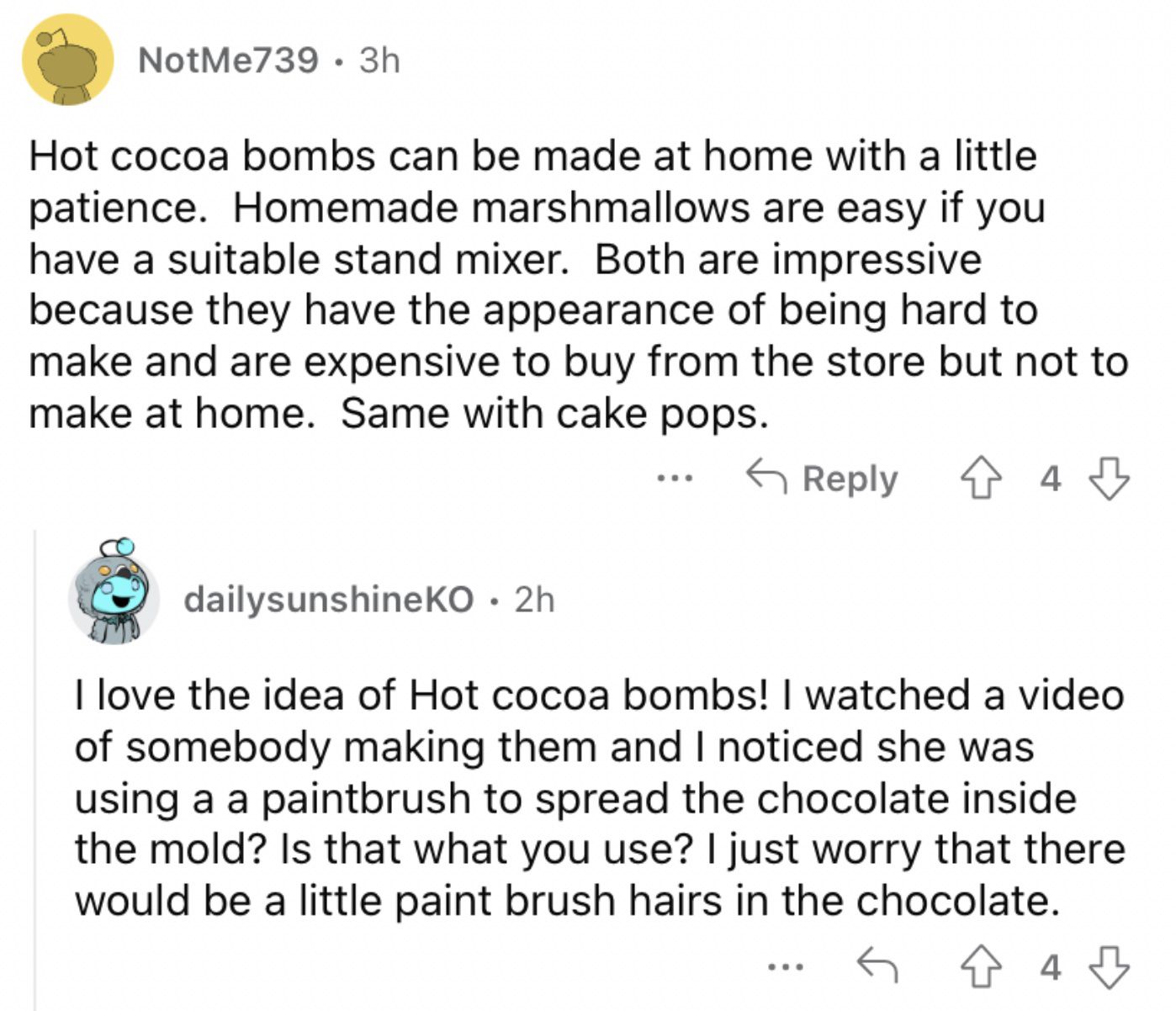 Reddit screenshot about making hot cocoa gifts.