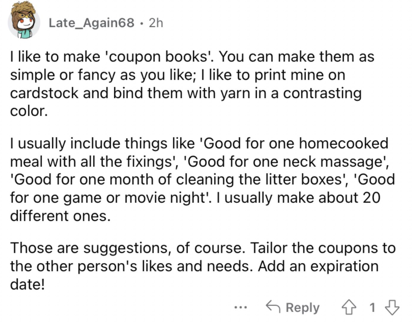Reddit screenshot about gifting someone a coupon book.