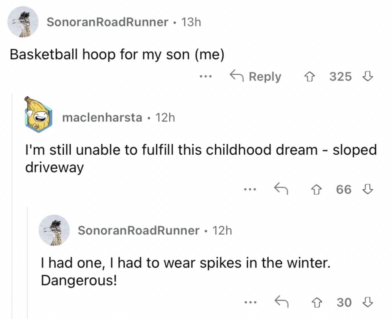 Reddit screenshot about being able to buy a basketball hoop after growing up.