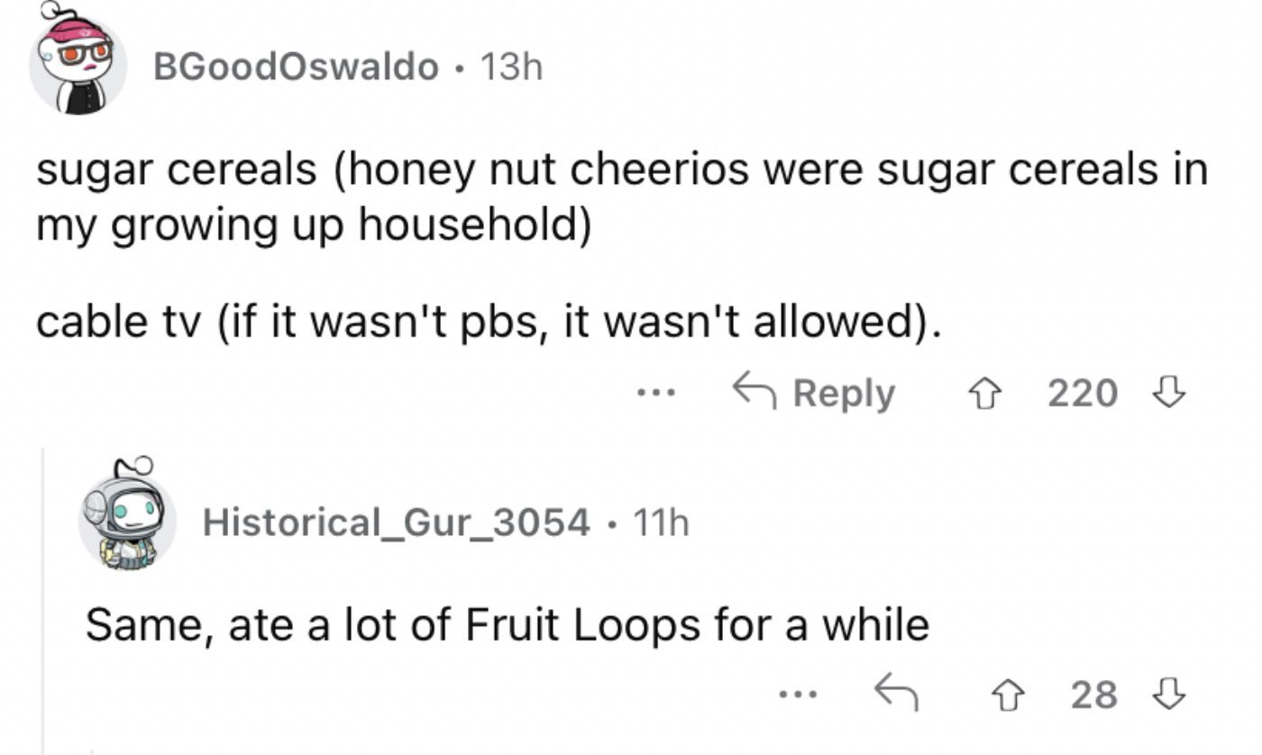 Reddit screenshot about buying sugary cereal upon growing up.