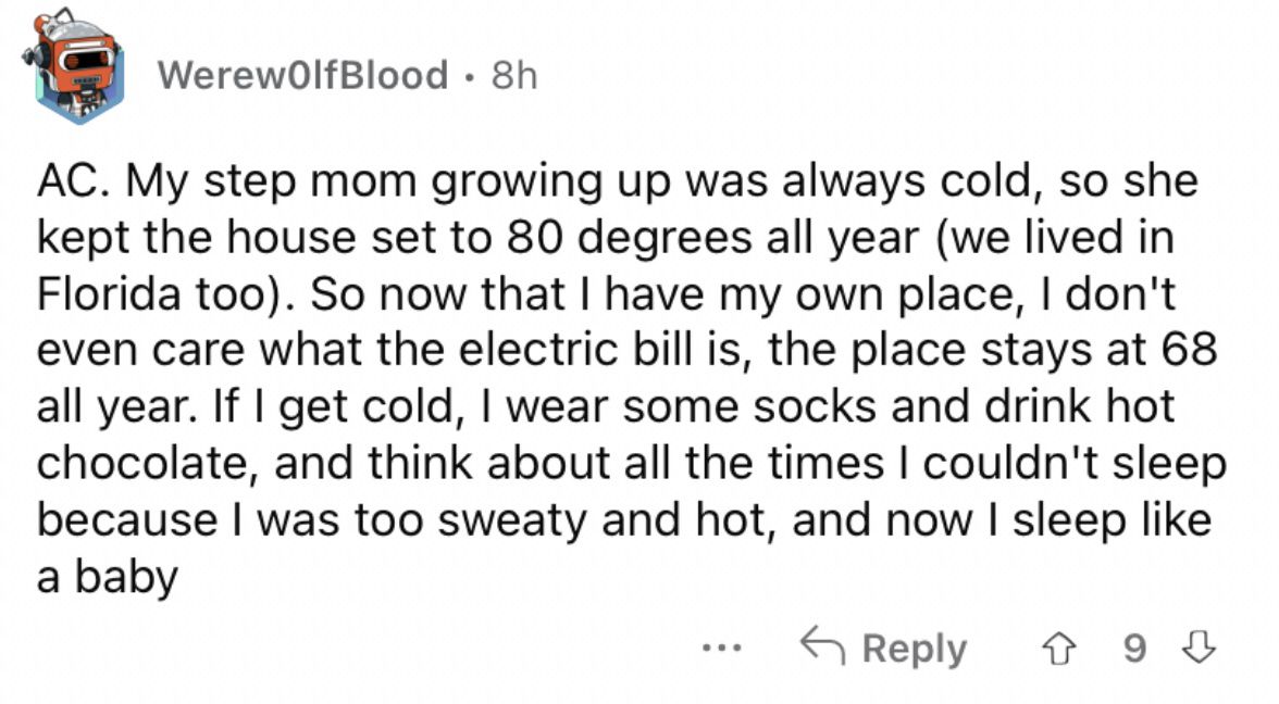 Reddit screenshot about buying nice AC upon growing up.