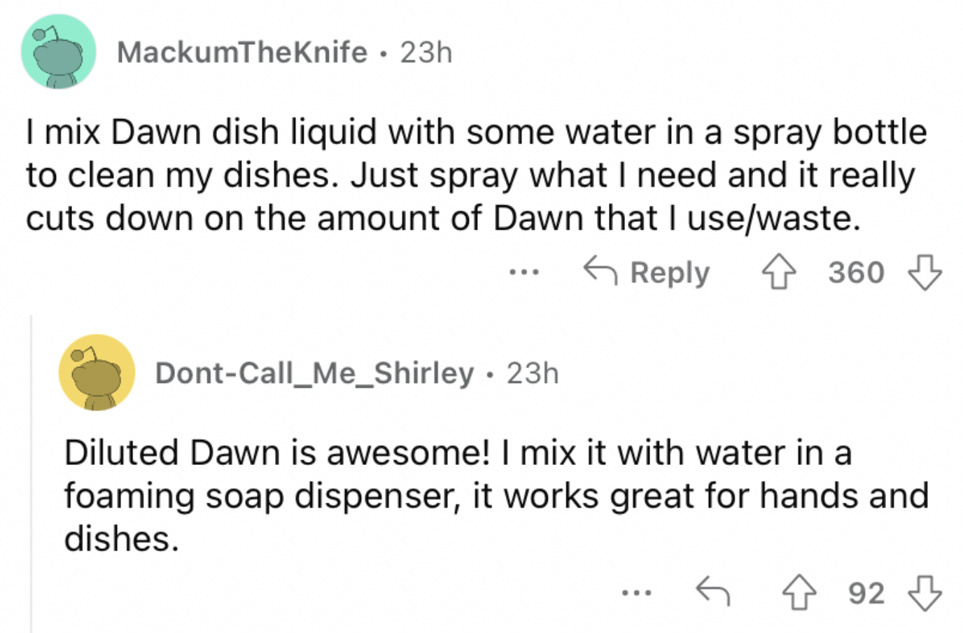 Reddit screenshot on making homemade dish soap.