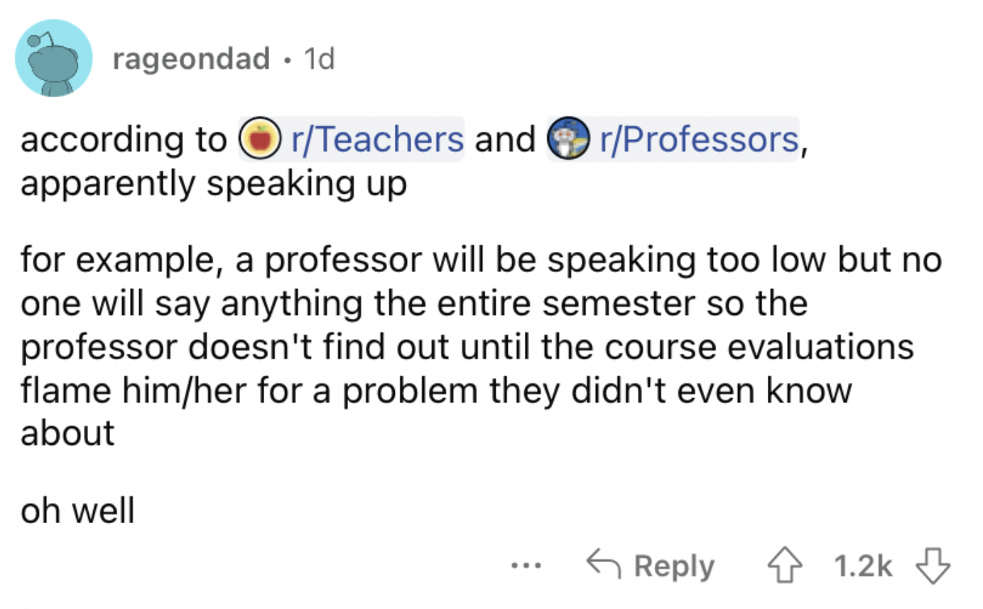 Reddit screenshot on Gen Z not speaking up during class.