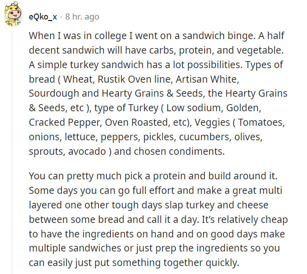 reddit screenshot of low-effort recipes to try
