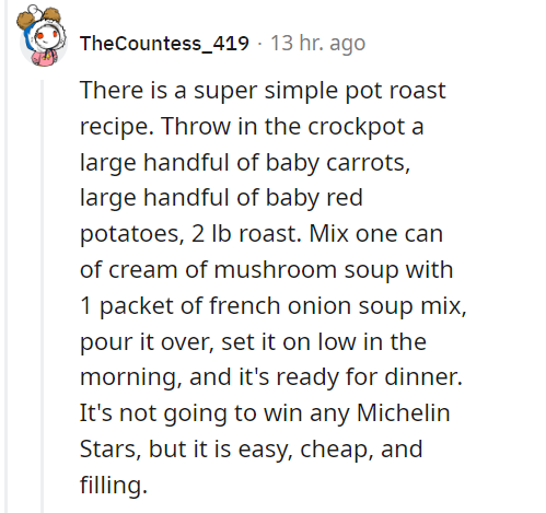 reddit screenshot of low-effort recipes to try