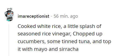 reddit screenshot of low-effort recipes to try