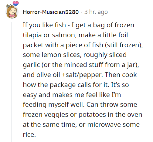reddit screenshot of low-effort recipes to try