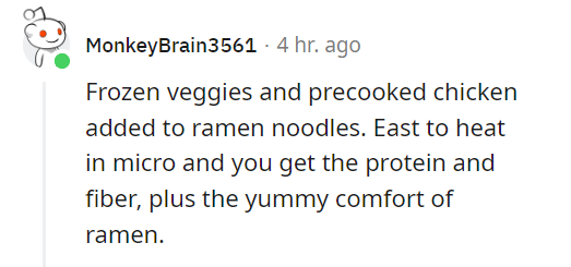 reddit screenshot of low-effort recipes to try
