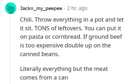 reddit screenshot of low-effort recipes to try