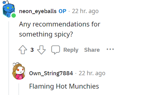 reddit screenshot of munchies snacks