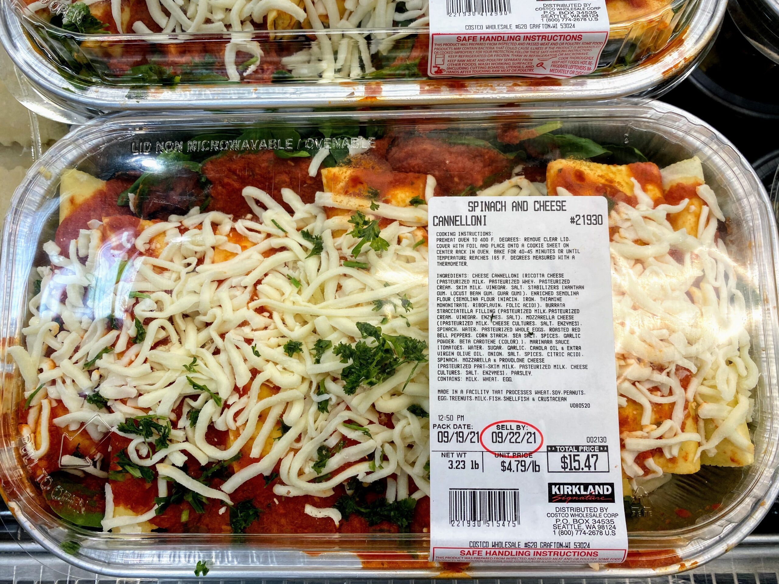 18. Kirkland Signature Spinach and Cheese Cannelloni