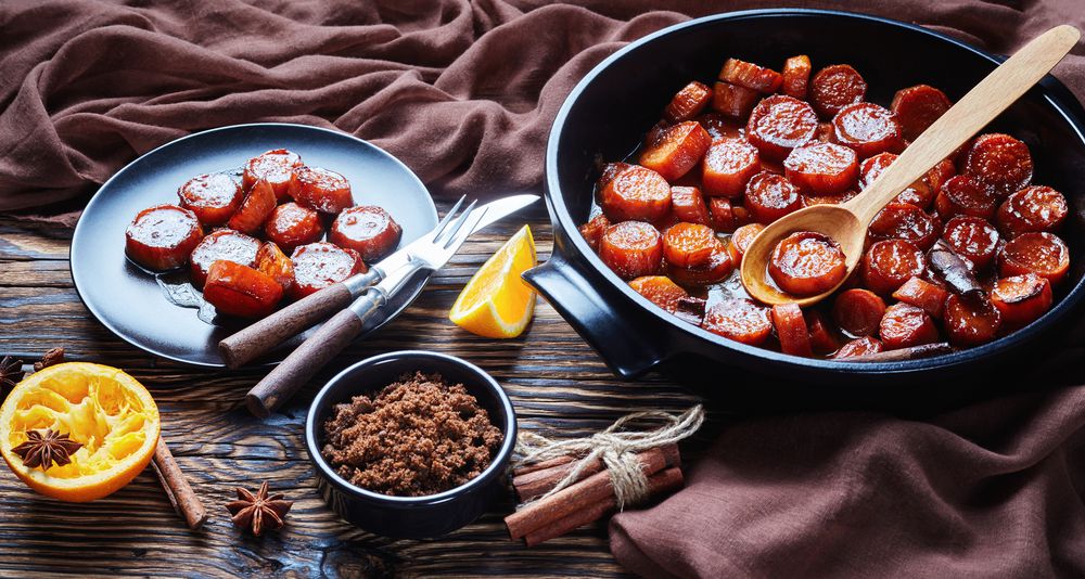 candied yams, thanksgiving sweet potatoes cooked with cinnamon, brown sugar and butter