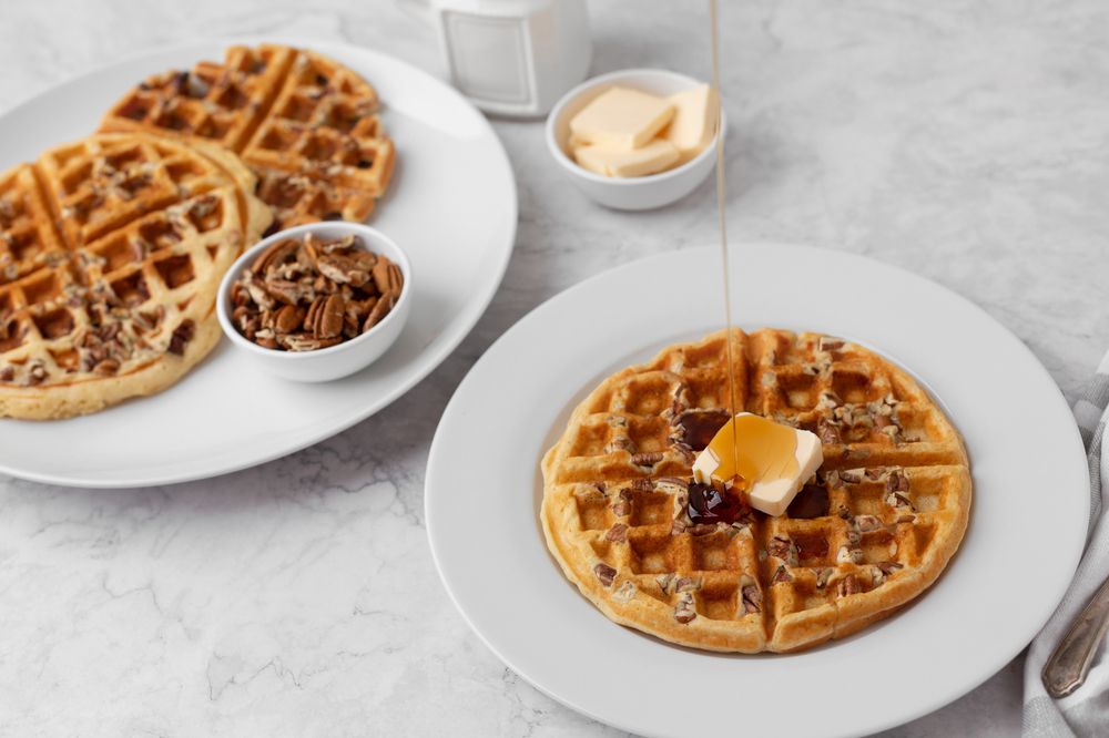 Homemade Pecan Waffles on White Countertop