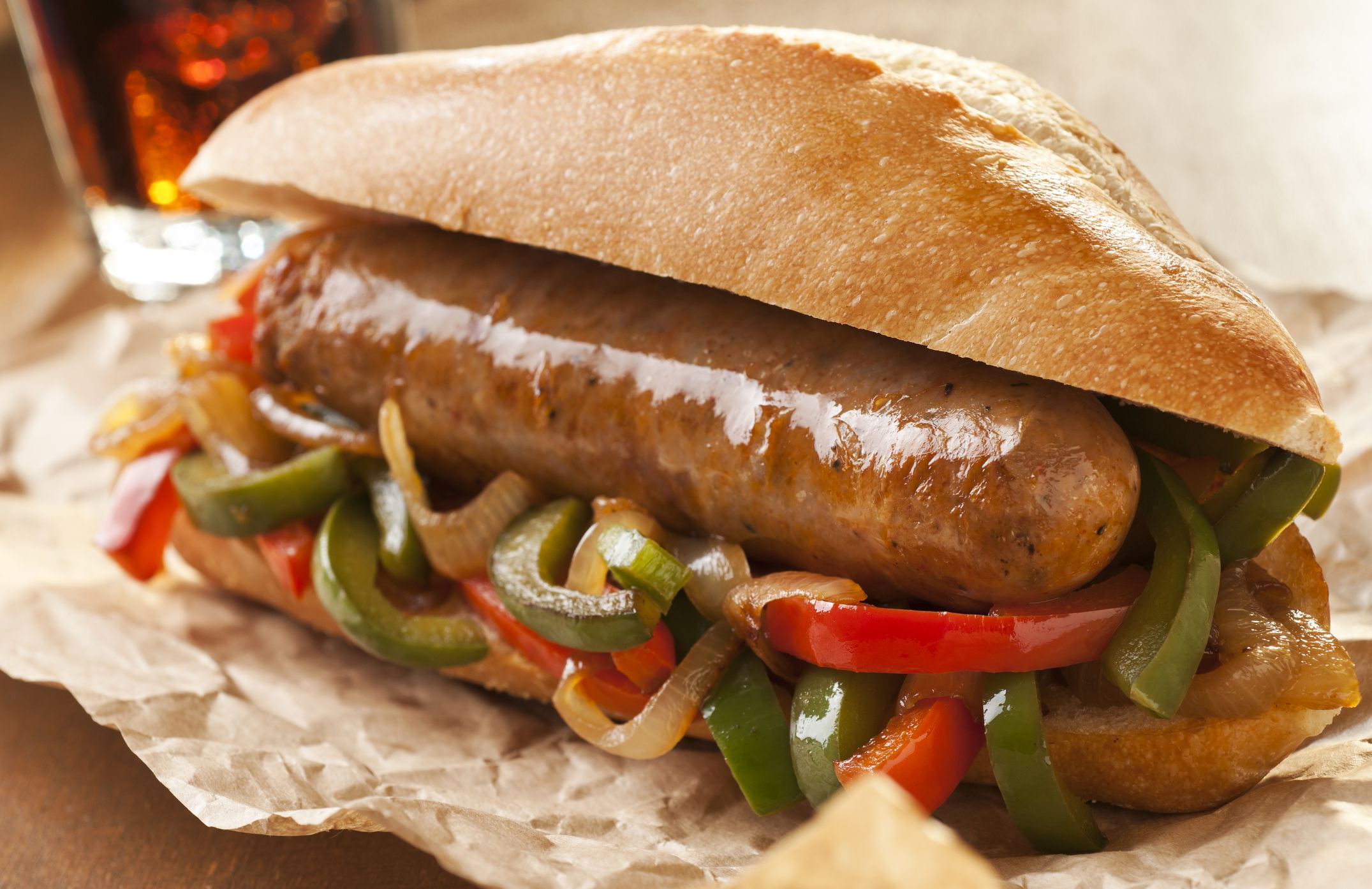 Italian sausage with peppers and onions. Please see my portfolio for other food and drink images.