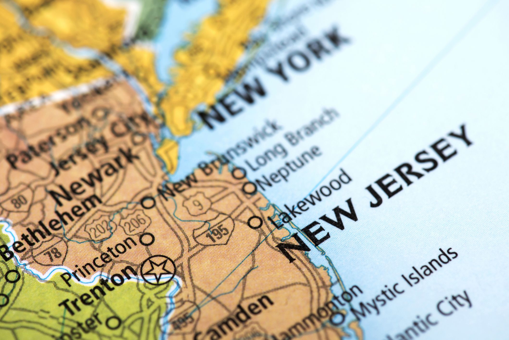 State of New Jersey State, USA. Detail from the World Map.