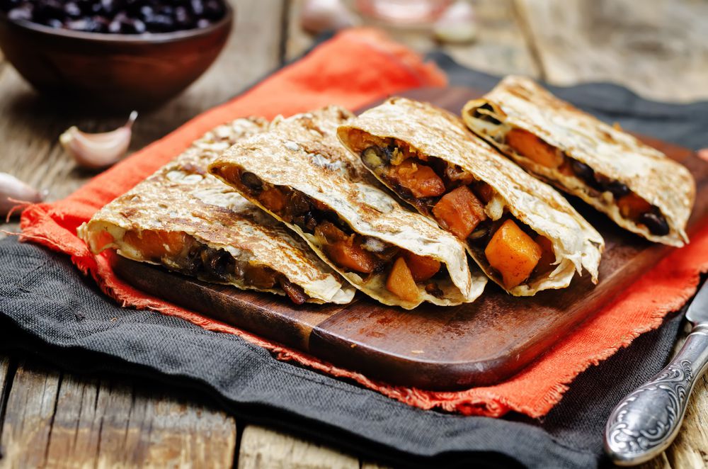 Black beans spiced sweet potato quesadilla