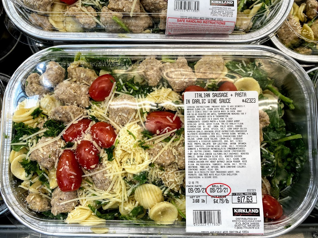 Kirkland Signature Italian Sausage and Pasta in Garlic Wine Sauce Costco